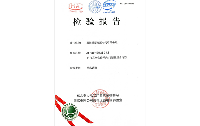 XFR40-12戶內(nèi)真空負荷開關(guān)-熔斷器組合電器檢驗報告
